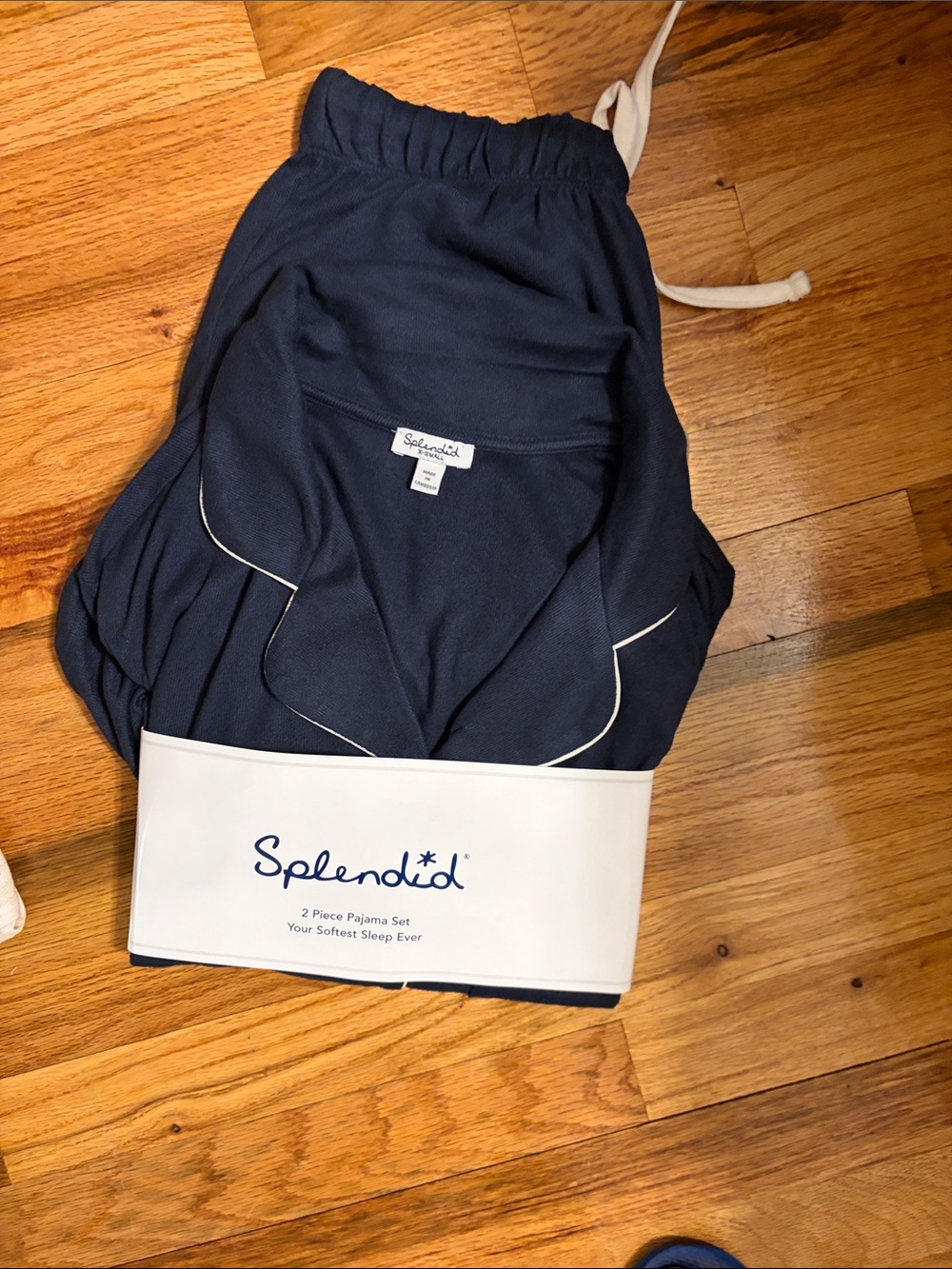 Splendid Navy Blue Two-Piece Pajama Set with White Trim